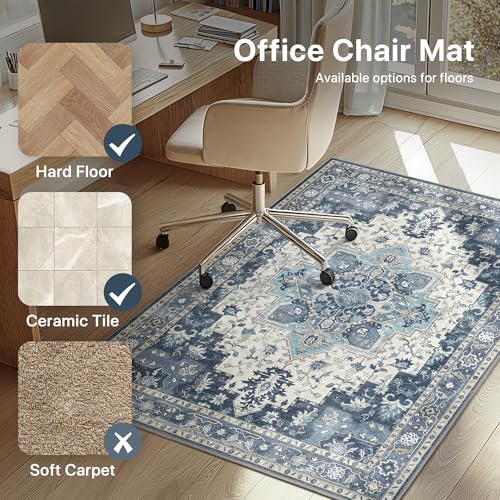 36"x48" Office Chair Mat for Hardwood Floor, Non-Slip Washable Navy - Image 3