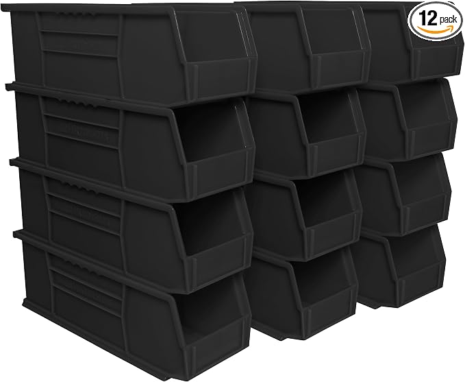 Akro-Mils 30234 AkroBins Plastic Storage Bins, 15"x5"x5", Black, 12-Pack | Space-Saving Stackable Bins for Garage, Pantry, Craft Organization by Akro-Mils