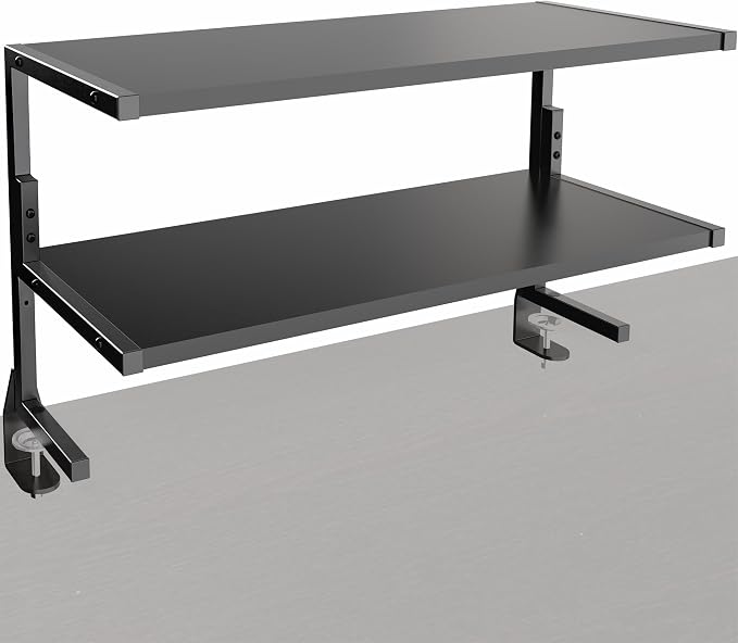 VIVO Black Clamp-on 30 inch 2-Tier Desk Shelf, STAND-SHELF30C | Above or Below Desk, 2 Level Shelving Unit for Table Accessories, Gaming Devices, and More, Storage Tray, Desktop Organizer by Unknown