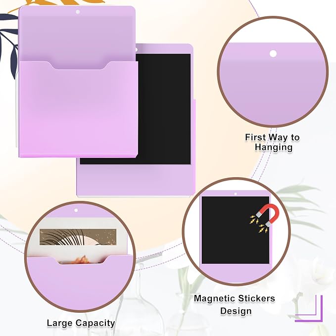 Epakh 6 Pack Magnetic File Holder Back to School Supplies Magnetic Paper Organizer Wall Mounted Mail Magazine Storage Pockets for Refrigerator, Whiteboard, Office, Classroom(Purple) - Image 3