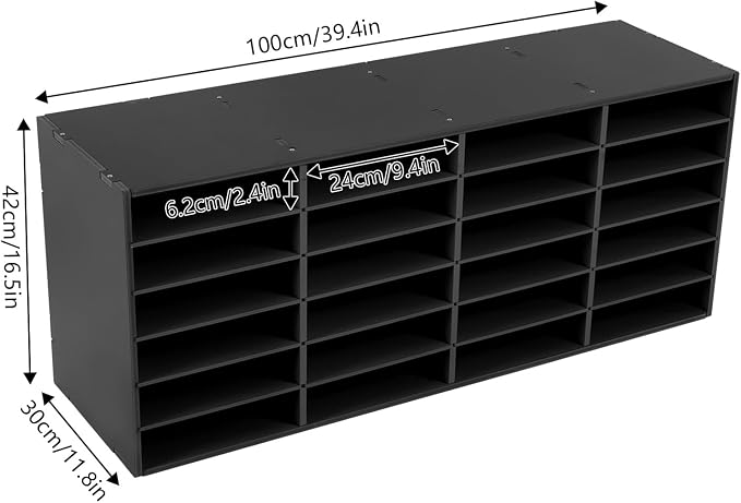 Literature Organizer 24 Slots Desk File Literature Sorter Mailbox Sorter Paper and Mail Organizer Desktop Paper Storage Holder for Home, Office 11.02lbs Each Slot Capacity (39.4*11.8*16.5in, Black) - Image 2
