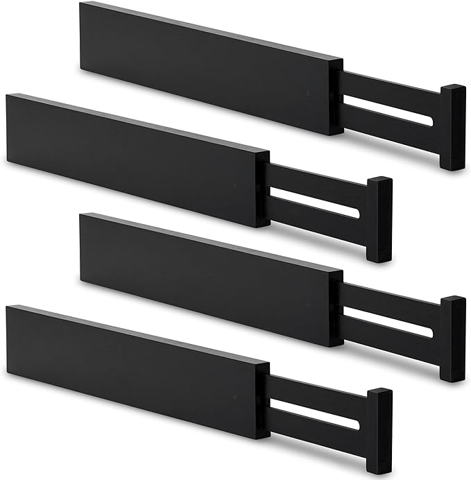Utoplike Bamboo Kitchen Drawer Divider, Black Utensil Drawers Organizer | Adjustable, Spring Loaded, Works in Kitchen, Dresser, Bathroom, Bedroom, Drawer, Desk, 2.4" H, Fit 17.8"-20.6" Inner Drawer by Utoplike