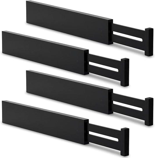 Utoplike Bamboo Kitchen Drawer Divider, Black Utensil Drawers Organizer | Adjustable, Spring Loaded, Works in Kitchen, Dresser, Bathroom, Bedroom, Drawer, Desk, 2.4" H, Fit 17.8"-20.6" Inner Drawer by Utoplike