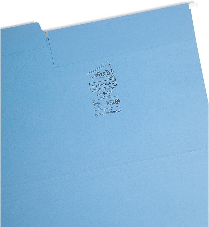 Smead FasTab Hanging File Folder, 1/3-Cut Built-in Tab, Legal Size, Assorted Primary Colors, 18 Count (64153) - Image 3
