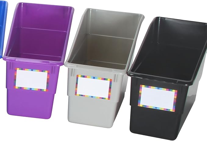 Really Good Stuff Rainbow Organizing Bins, Plastic Book Holders - 12-Pack | Name Labels Included, Vertical Storage & Organization for Classroom & Home, Color Code Files, Books, Binders, Supplies - Image 5