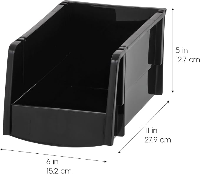 IRIS USA 8-Pack, Medium Stackable Storage Bins, Black | Organize small parts, hardware, craft supplies, pantry items, and household essentials with open-front access, stackable bins - Image 2