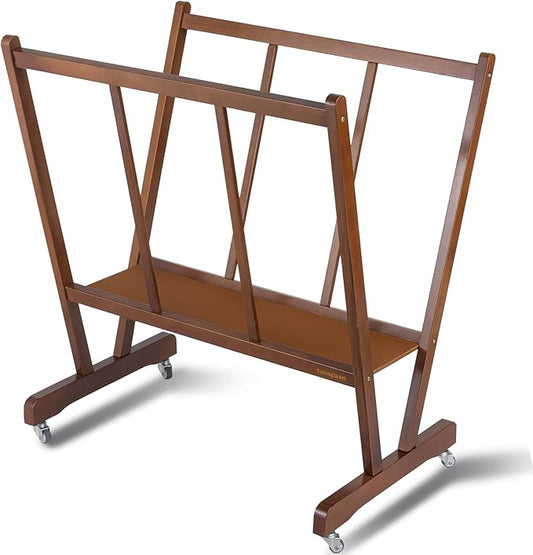 Falling in Art Large Wooden Print Rack, Art Drying and Display Rack with Rolling Casters, Storage Rack for Canvas, Prints, Panels, Posters, Shows and Art Exhibitions, Brown