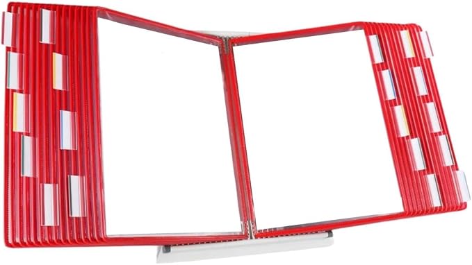 Tarifold Desktop Reference Display System, 30 Pockets, Expandable, Red | 30 Double-Sided PVC Pockets, Holds 60 Letter-Size Sheets, Sturdy Metal Base, Quick-Find Indexing, Quick and Easy to Assemble by TARIFOLD