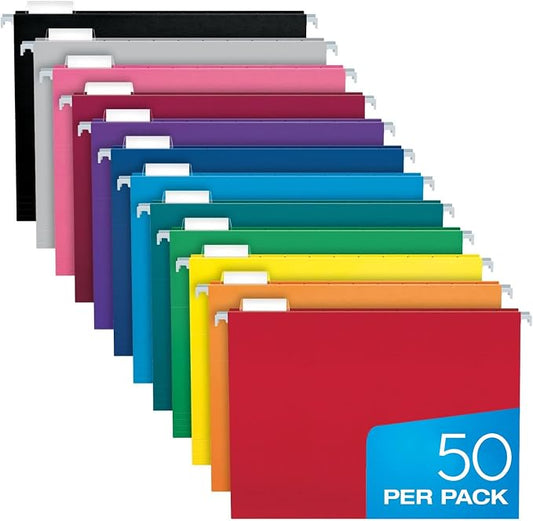 Pendaflex Colored Hanging File Folders Letter Size with 1/5 Cut Adjustable Tabs, 8.5 X 11-50 Pack of 12 Assorted Colors by Pendaflex