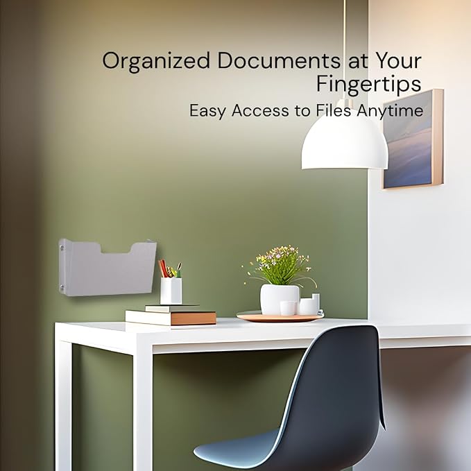 DR POCKET RACK Wall Mount File Holder, Single Pocket Letter Size, Black Metal, Office Document Organizer (Graywhite) - Image 7