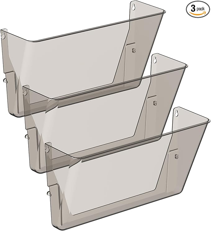 Gawerk Clear Acrylic Single Pocket, Plastic Hanging Wall Mount File Holder for Office Home (Gray, 3 Pack) by Gawerk