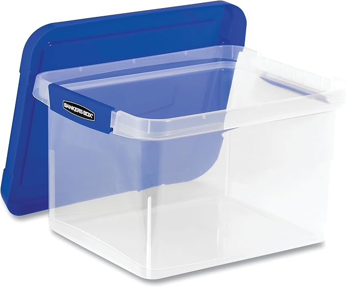 Bankers Box Heavy Duty Plastic File Storage, Letter/Legal Files, 14" X 17.38" X 10.5", Clear/Blue, 2/Pack - Image 2