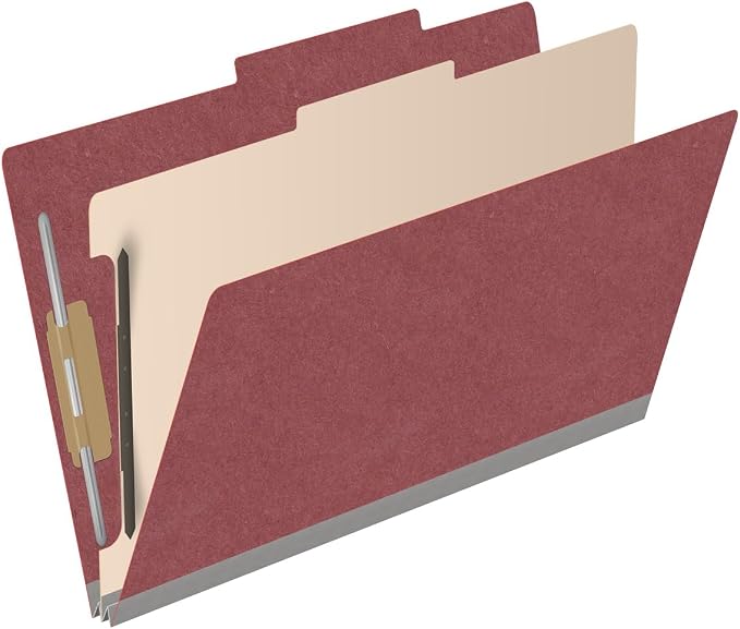 Top Tab Pressboard Classification Folders, Legal Size, 1 Divider, 2" Expansion, Deep Red (Box of 10) - Image 2