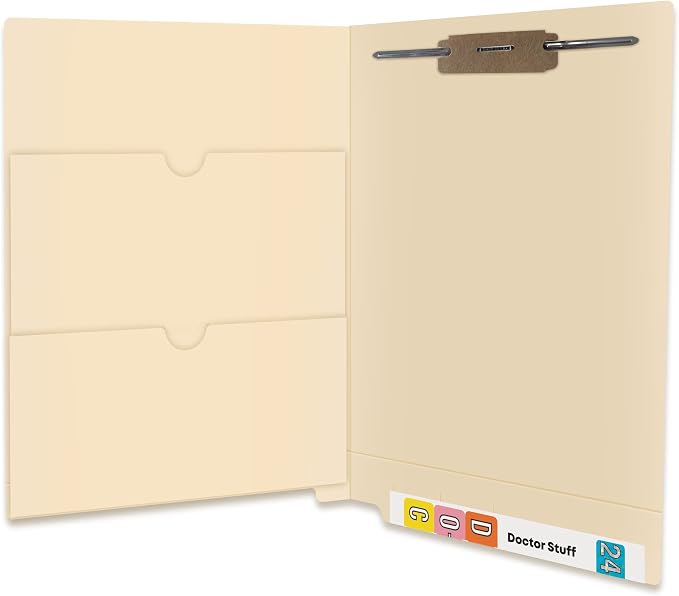 Pocket File Folders, Doctor Stuff, Reinforced End Tab Folder with Double Pocket on Inside, Fastener in Position 1, 11 pt Manila Stock, Carton of 250 by DoctorStuff