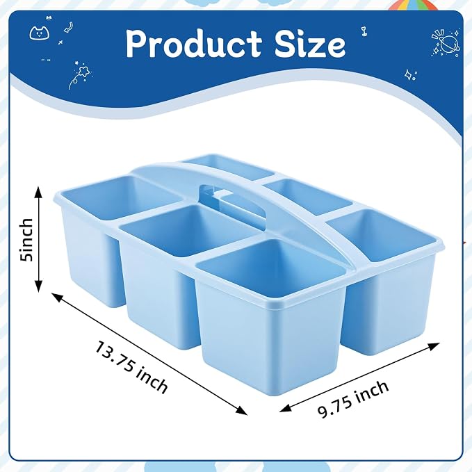 Lineshading 6 Pcs Classroom Caddy Storage - 6 Compartments Plastic Pencil Holders Table Caddy with Handles for Kids Arts, Crafts, Crayon, Marker, Pencil - School Office Organizers Supplies - Image 2