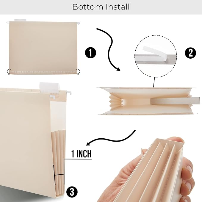 Y YOMA Letter Size - 6 Pack Extra Capacity Hanging File Folders Accordion Decorative File Folder Cute Colored Hanging Folder Organizer for Office Home with 1/5-Cut Adjustable Tabs, Mocha Color - Image 2