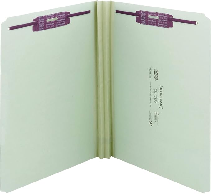Smead Pressboard Fastener File Folder with SafeSHIELD Fasteners, 2 Fasteners, Straight-Cut Tab, 2" Expansion, Letter Size, Gray/Green, 25 per Box (14910) - Image 8