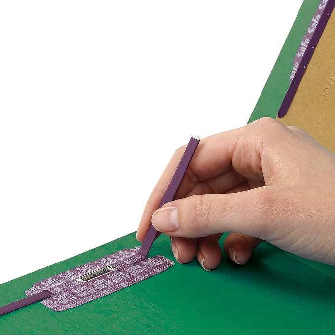Smead Pressboard Fastener File Folder with SafeSHIELD Fasteners, 2 Fasteners, 1/3-Cut Tab, 2" Expansion, Legal Size, Green, 25 per Box (19938) - Image 3