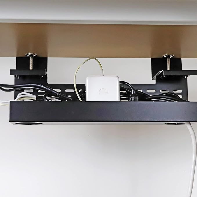 AEONS Under Desk Cable Management Tray Wire Cord Organizer Removable C Clamp Mount No Drill Computer Cord Raceway and Modesty Panel, Black, 16-inch - Image 5