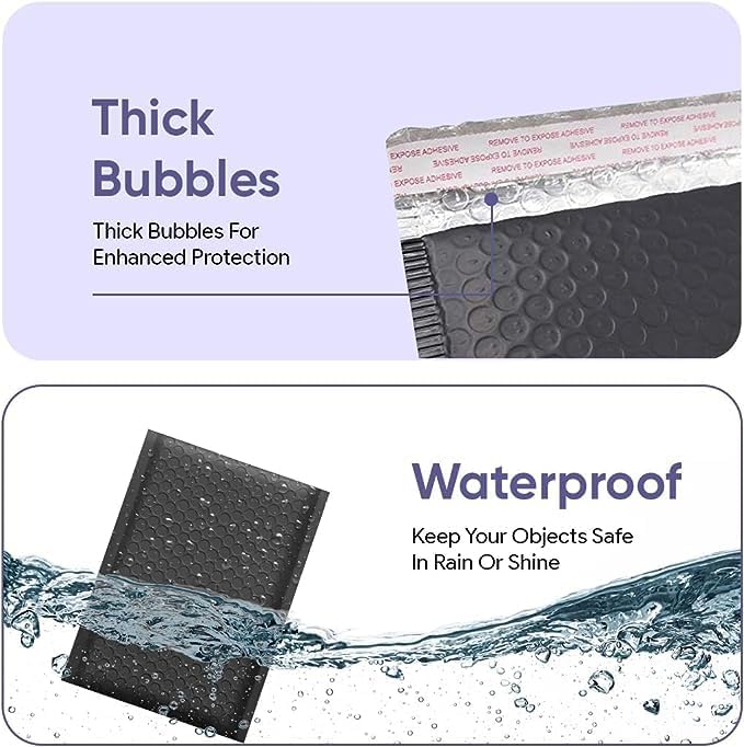 Black Bubble Mailers 7.25x12, Self Seal Poly Padded Envelopes #1, 100 Pack - Image 4