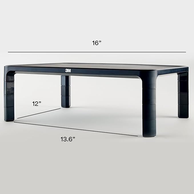 3M Adjustable Computer Monitor Stand, 16 in x 12 in x 13.6 in | Height Adjustable Monitor Riser For Desk, Office, Home With Underneath Storage Space, No Skid - Image 16