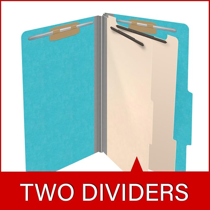 18 pt Heavy Duty Top Tab Color Folders, 2/5 Cut ROC Top Tab, Legal Size, 2 Dividers, Light Blue (Box of 10) - Image 8