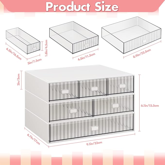 Stackable Desk Organizer with 6 Drawers, 3 Tier Plastic Desk Storage Box Desktop Drawers, Detachable Makeup Storage Office Stationery Supplies Organizer for Desk Office School Home - Image 3