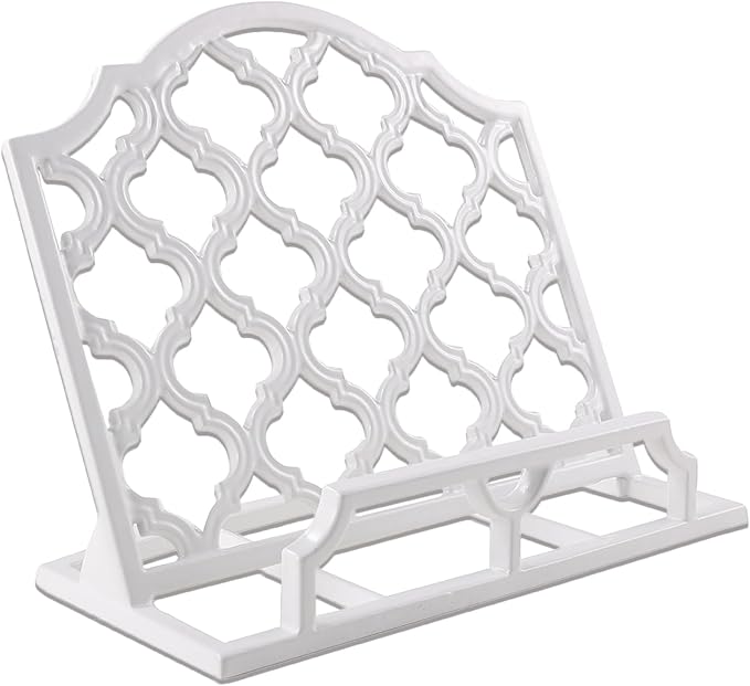 JOGREFUL Cast Iron Cookbook Stand, Kitchen Recipe Holder Trellis White | Heavy-Duty Book Vintage Holder, Reading Rest Holder for Easel/Counter/Books/Magazine/iPad/Bible by JOGREFUL