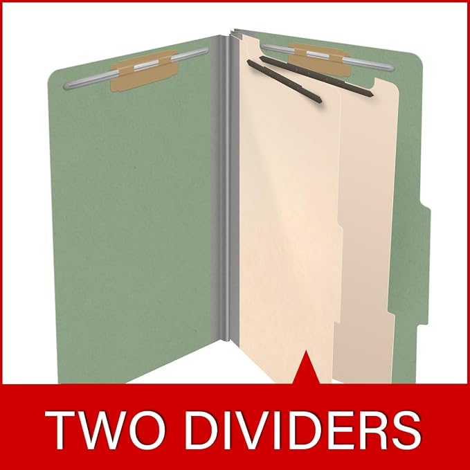 25 Pt. Pressboard Classification Folders, 2/5 Cut ROC Top Tab, Legal Size, 2 Dividers, Green (Box of 10) - Image 8