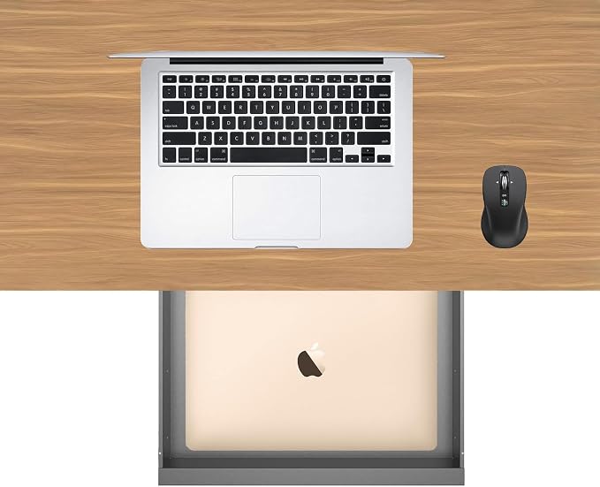 Under Desk Mounted Sliding Pull-out Drawer W 19.2" x D 13.4" | Office Desk Storage Organizer for Sit Stand Workstation, Metal, Black (Large) - Image 7