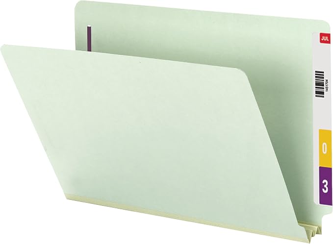 SMEAD End Tab Pressboard File Folder with SafeSHIELD Fasteners, 2 Clips, 2" Expansion, Legal Size, Gray/Green, 25 per Box (37715) - Image 4