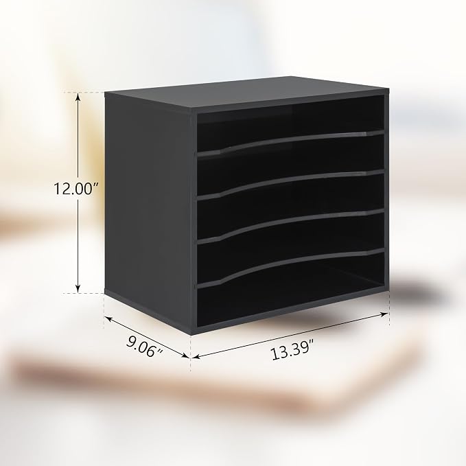 EMERIT 4-Tier Adjustable Paper Organizer, Large Capacity Book Shelf for Textbooks/Magazines/Office Files, Wooden Dividers, 7 lbs per Shelf, Black - Image 4