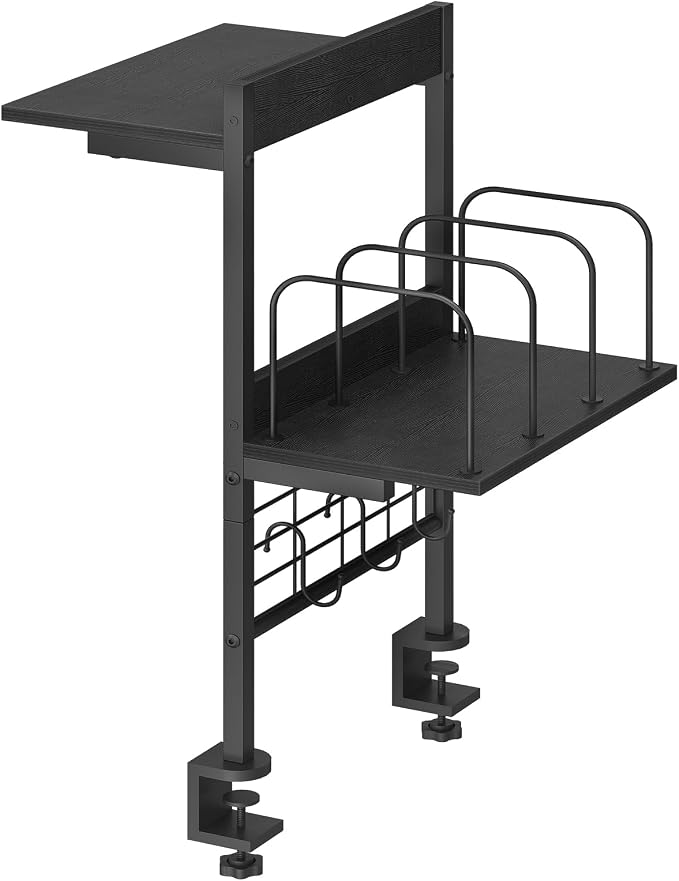 MAHANCRIS Clamp on Desk Shelf, 2 Tier Desk Storage Organizer, Desktop Bookshelf with Hooks and Divider, Desk Accessories for Study and Gaming Room, Black DSBK4501 - Image 8