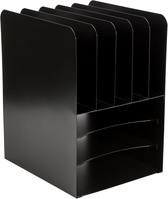 Huron Desktop File Binder Organizer Storage, Combination Vertical 5/Horizontal 3 Slot Compact Letter Tray, Black Steel - Image 3