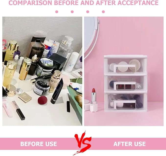 Plastic Desk Organizer,Desk Storage Box with 3 drawers,Makeup Organizer Sundries Storage Multifunction Storage Rack for Office School Home (White) - Image 6