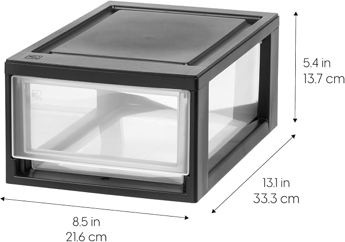 IRIS USA 4-Pack, 6 Qt. Small Stacking Drawer Storage Organizer, Black | Keep craft supplies, accessories, office items, and small essentials organized around your home for easy everyday storage - Image 3