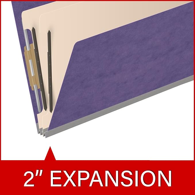 Ecom Folders End Tab Pressboard Classification Folders | Legal Size 25 Pt Stock with 2 Dividers and 2" Tyvek Expansion | Medical, Legal & Office Records Organizer | Purple, Box of 10 - Image 7
