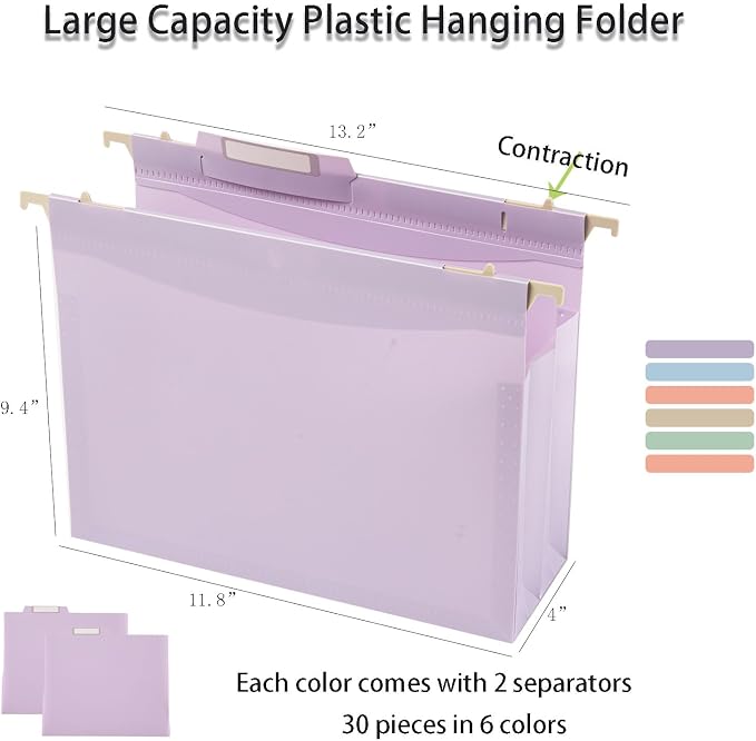 30 Plastic Large Capacity Hanging folders with Labels, Colored red | Keeps paperwork organized with vibrant color coding for quick identification at home, school, or work. - Image 2