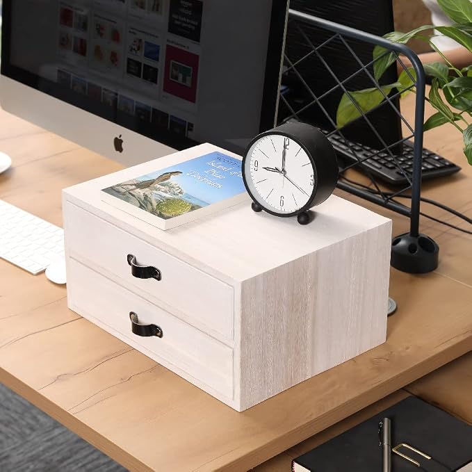 DDYURI Desk Organizer Drawers for Office Supplies Kitchen Storage - Wood Makeup Organizer Box/Countertop Drawers Chest for Dresser Wooden Cabinet Printer Stand Machine Shelf White (FAX2C-WH） - Image 7