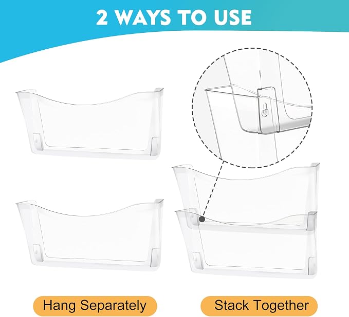 3 Pack Clear Single Pocket Hanging File Organizer, Plastic Wall Mount Paper Mails Magazines Holder, Mounted Folder Bins for Office School and Home, 13.85x3.14x6.88 inches - Image 4