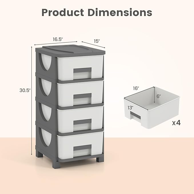 Giantex 2 Pack 4-Drawer Storage Organizer, Plastic Storage Tower with Drawers, Multi-Purpose Container Box for Office, Bathroom Living Room, White+Grey - Image 3