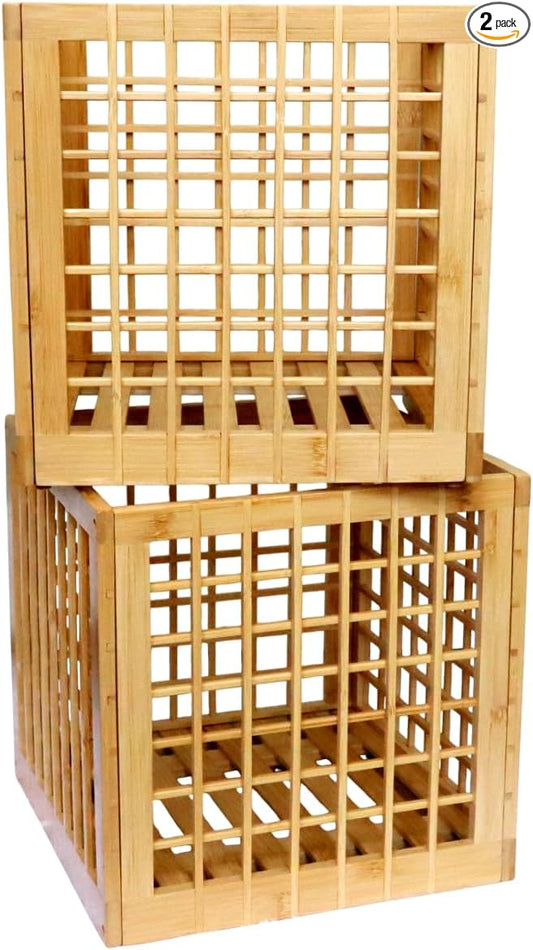 Bamboo Stackable, Cube Storage Bins - Lattice Design 2 Pack (10.5x10.5x10.5) by altCooking+Hub