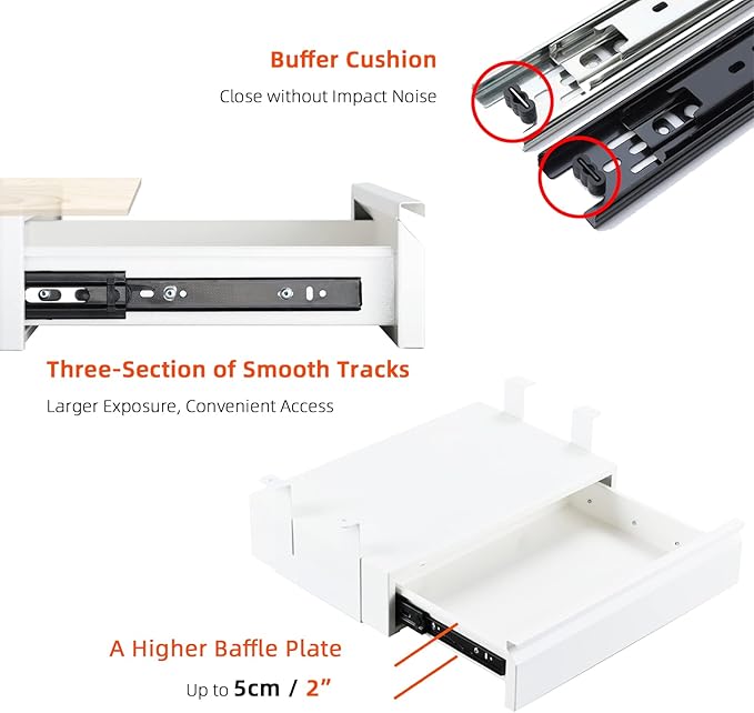 Under Desk Drawer 18”, Under Workbench Tool Storage Hanging Drawers | White Tall, Under Counter Shelf Pencil Drawer, Slide Pull Out Shop Drawer Base, Under Desk Lip with Crossbar Storage Drawer - Image 4