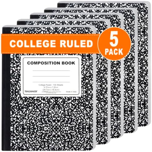 Trail maker 5 Pack Composition Notebooks, College Ruled Marble Cover, 200 Pages (100 Sheets), 9.75 x 7.25, Bulk School Supplies for Classroom, Office & School Donations by TrailmakerBuiltforLife%E2%80%99sAdventuresBigandSmall