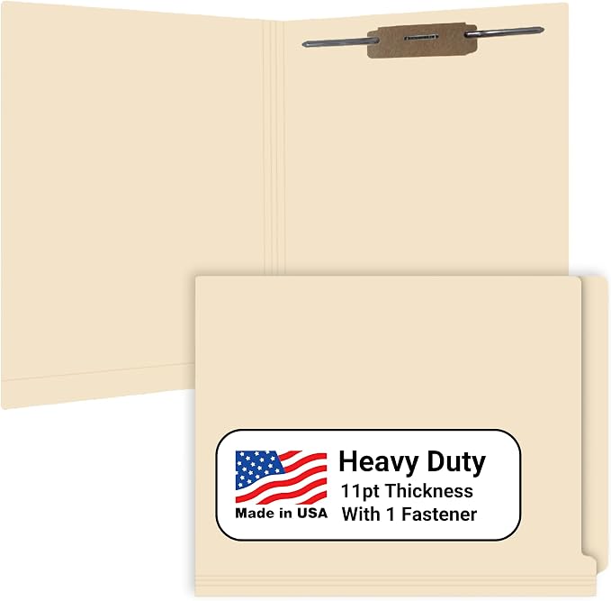 End Tab File Folders for Patient Charts, Doctor Stuff, 11pt Manila with Fastener in Position 1, Letter Size, USA Made, Box of 50 by DoctorStuff