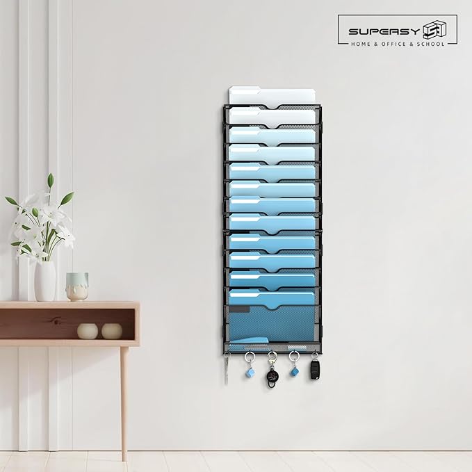 13-Tier Hanging Wall File Organizer with Hooks, 2 Pack | Mesh Wall File Holder, Mail Organizer Wall Mounted for Papers, Documents, Folders and Magazines in Home Office, Classroom - Image 2