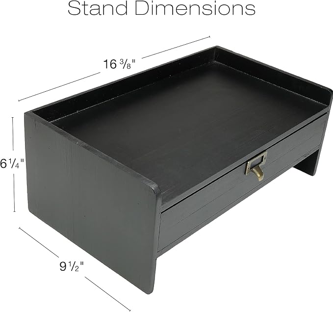 EXCELLO GLOBAL PRODUCTS Wooden Monitor Stand: Includes Drawer for Desktop Organization of Notebooks, Pens, Pencils & Office Supplies (Black) - Image 3