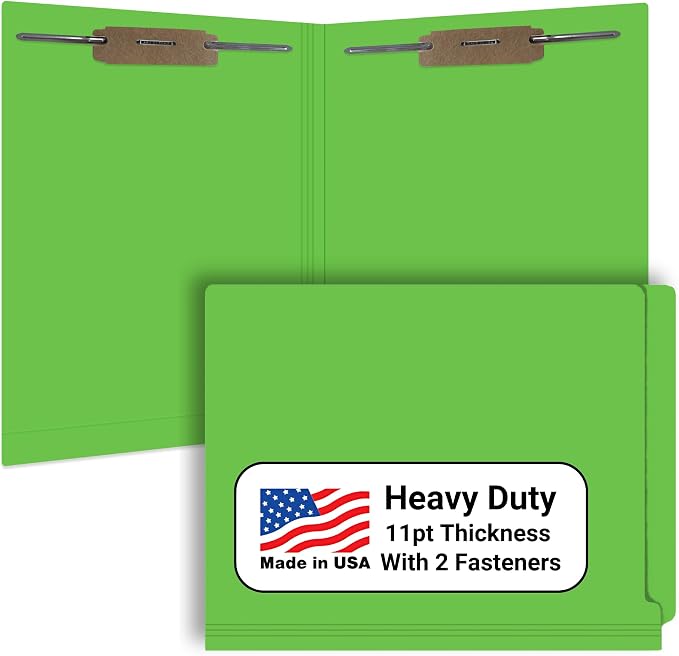 Green File Folders, USA Made, Doctor Stuff, Two 2" Bonded Fasteners, Durable 11pt, Reinforced End Tab File Folders with 2 Prongs, Colored Medical Charts and Patient Chart, Box of 50 by DoctorStuff
