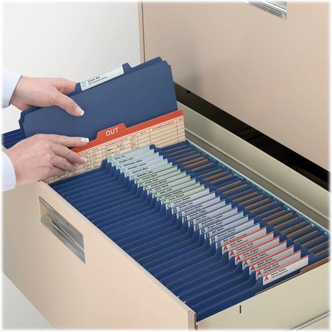 Smead Pressboard Classification File Folder with SafeSHIELD Fasteners, 2 Pocket Dividers, 2" Expansion, Letter Size, Dark Blue, 10 per Box (14077) - Image 6