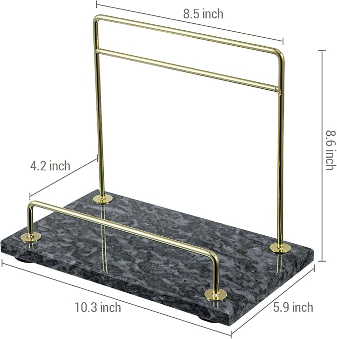 MyGift Black Marble Cookbook Stand, Recipe Holder with Brass Tone Rail | Modern black marble cookbook stand features a brass-tone metal rail to display recipes, books, tablets, and kitchen décor - Image 6